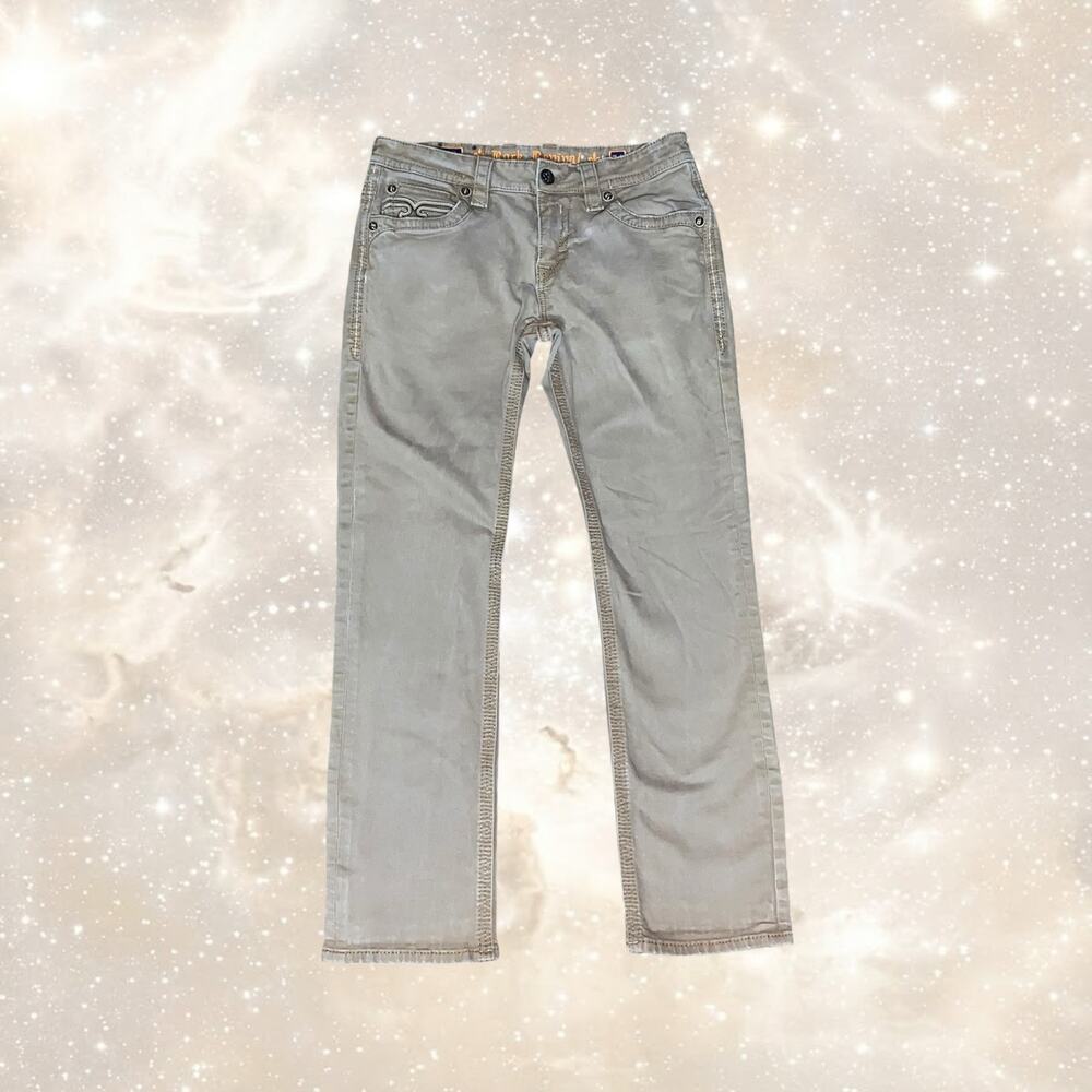 Rock Revival Stan Straight Pants Mens Size 34 Khaki Tan Denim